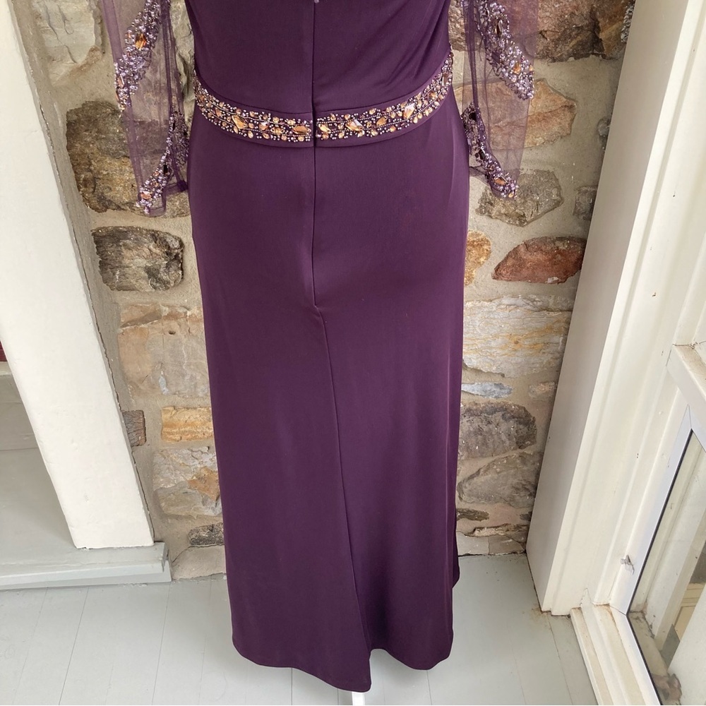 TERANI EVENING M1447 Embellished Beaded Jersey Sheer Sleeve Gown Womens 8 - Picture 12 of 16